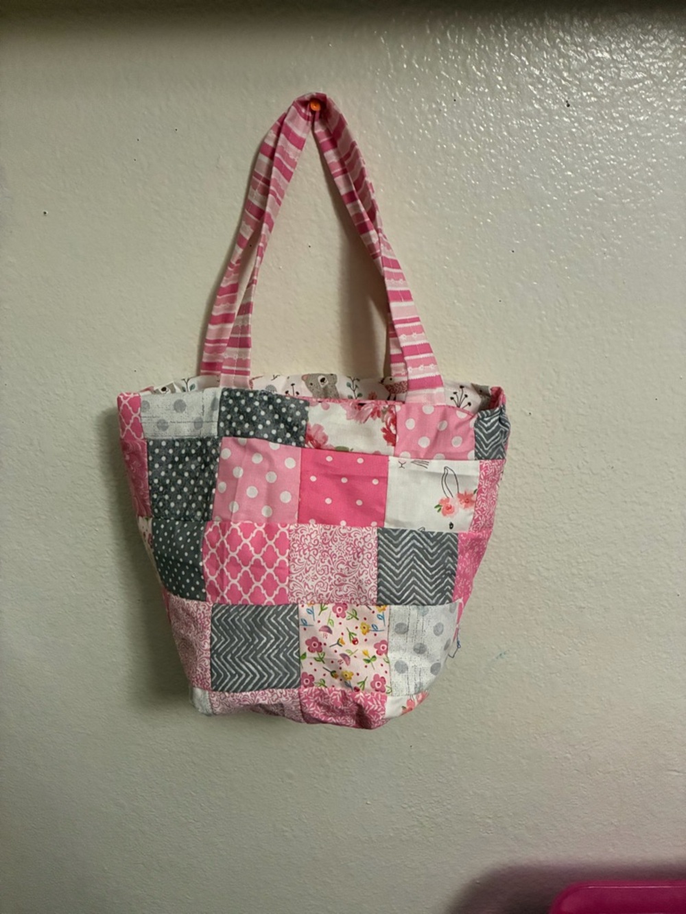 Pink Patchwork Quilted Tote Bag by